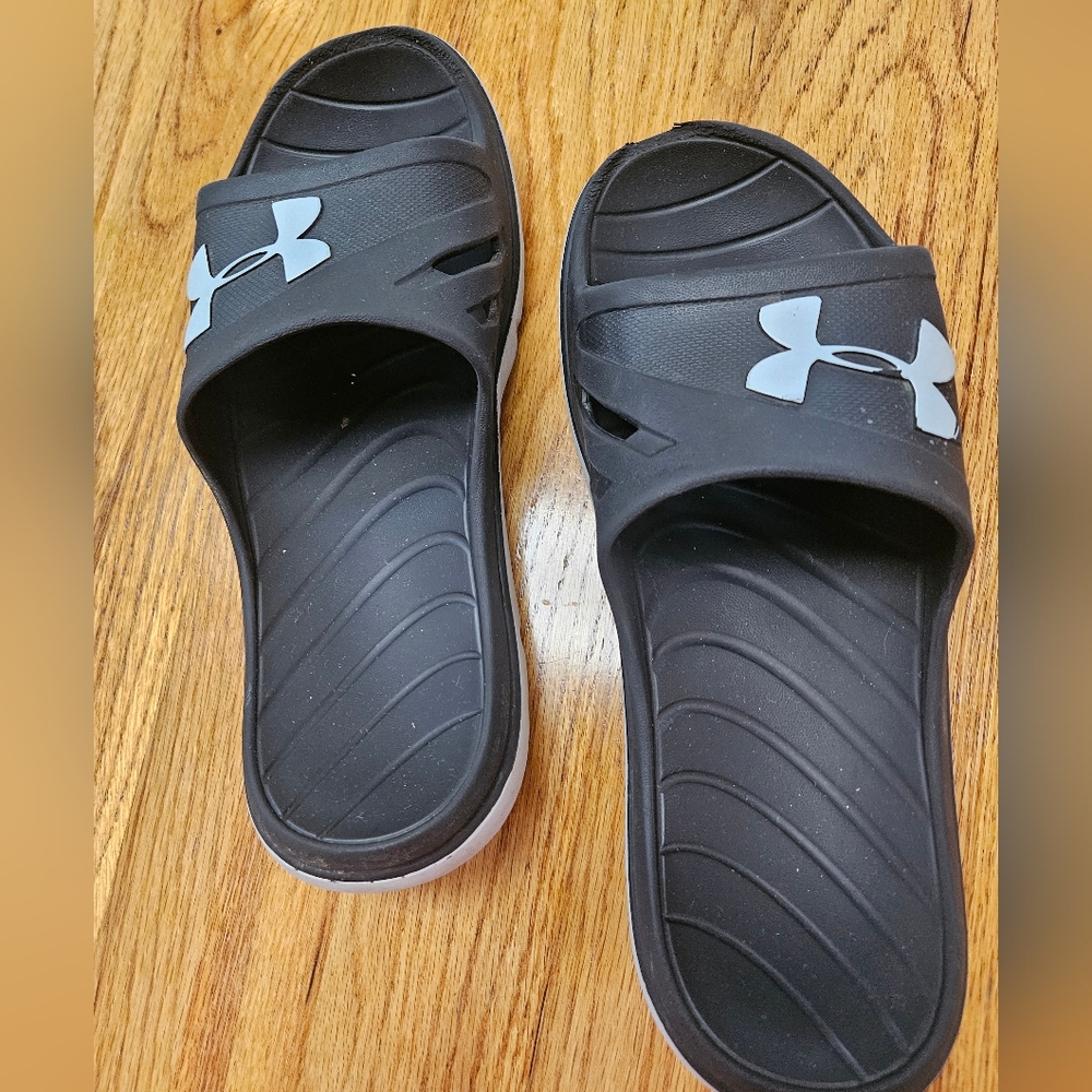 Under Armour Black and White Slide Sandals